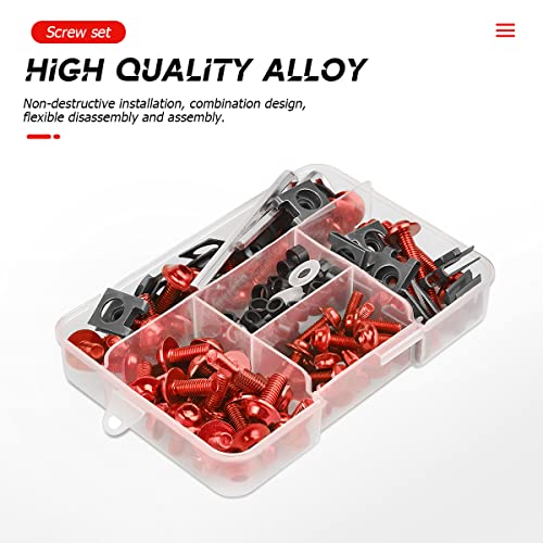 BELOMI Motorcycle Fairing Bolt Kit, 177pcs M5 M6 Motorcycle Windscreen Screws, Aluminum Fasteners Fairing Bolts Nut Clips Kit, Mounting Kits Washers Nuts Screws Assortment for Sport Bikes (Red) - Image 4