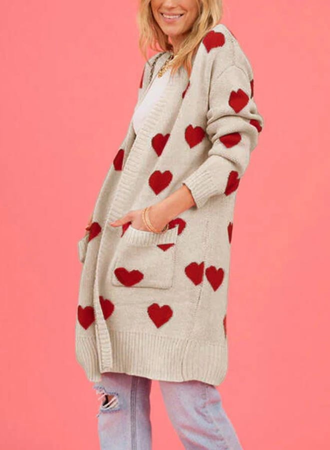 Yimoon Cardigan Sweaters for Women Lightweight Cute Heart Open Front Long Cardigan Oversized Chunky Knit Sweater(Apricot-M) - Image 3