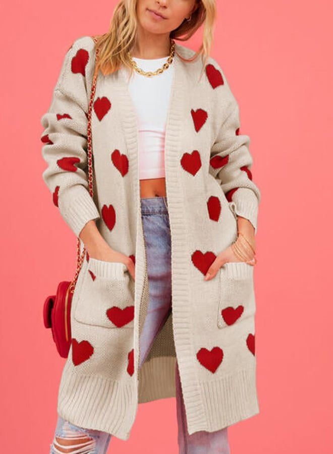 Yimoon Cardigan Sweaters for Women Lightweight Cute Heart Open Front Long Cardigan Oversized Chunky Knit Sweater(Apricot-M) - Image 2