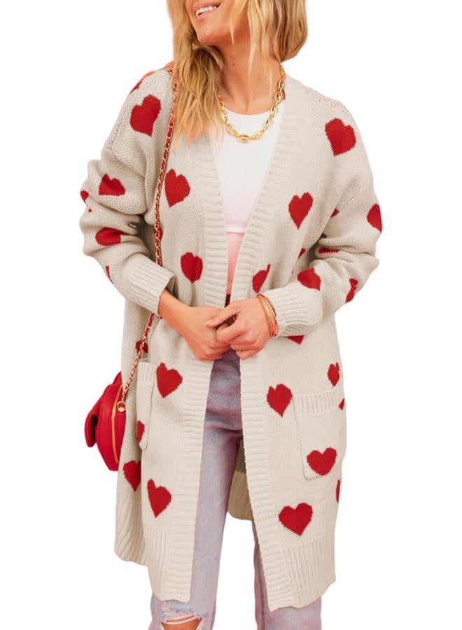 Yimoon Cardigan Sweaters for Women Lightweight Cute Heart Open Front Long Cardigan Oversized Chunky Knit Sweater(Apricot-M) - Image 1