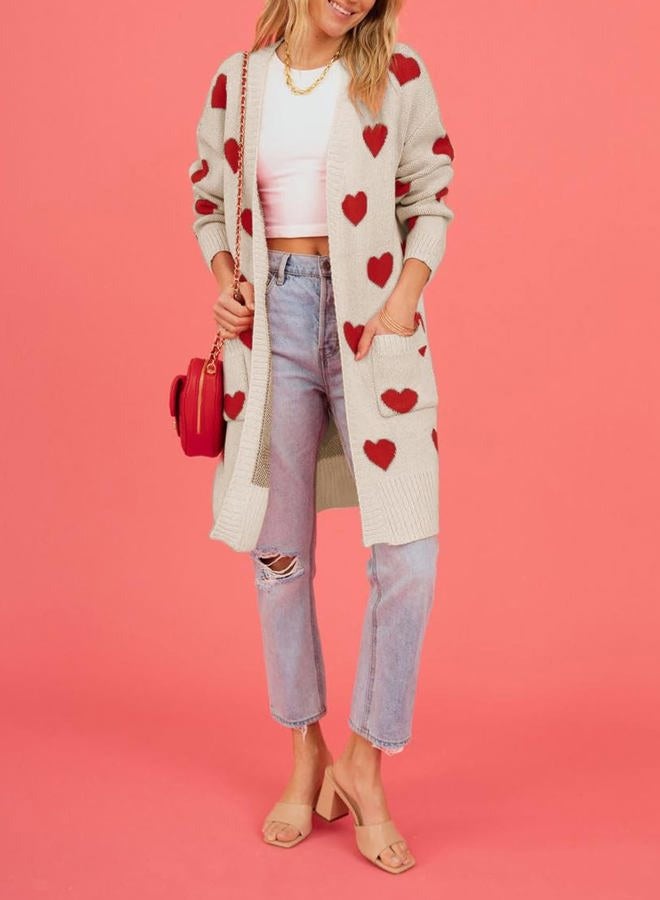 Yimoon Cardigan Sweaters for Women Lightweight Cute Heart Open Front Long Cardigan Oversized Chunky Knit Sweater(Apricot-M) - Image 4