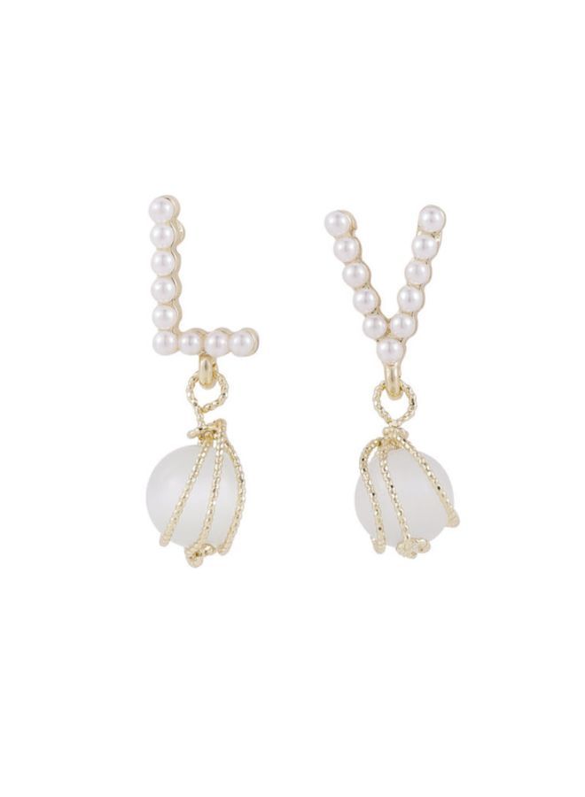 NIBEMINENT 925 Silver Needle Letter Earrings With Pearl - Image 1