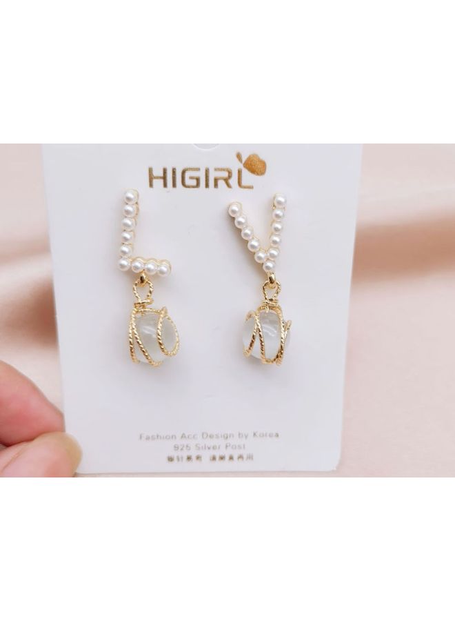 NIBEMINENT 925 Silver Needle Letter Earrings With Pearl - Image 5