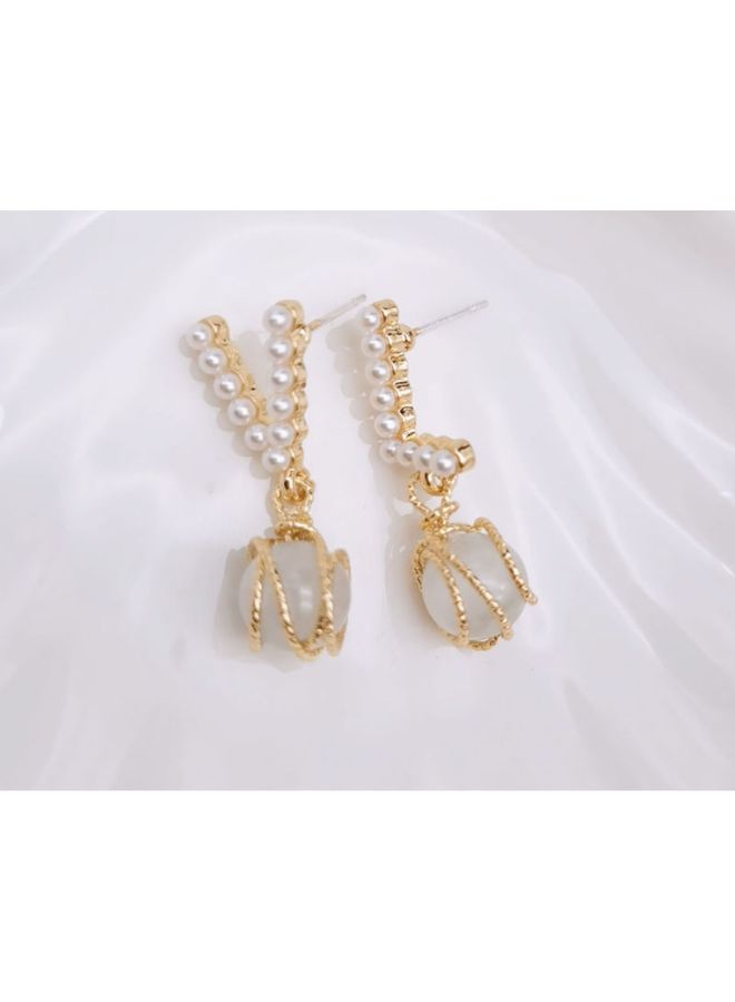 NIBEMINENT 925 Silver Needle Letter Earrings With Pearl - Image 3