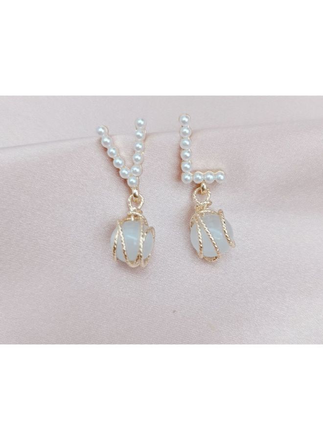 NIBEMINENT 925 Silver Needle Letter Earrings With Pearl - Image 2