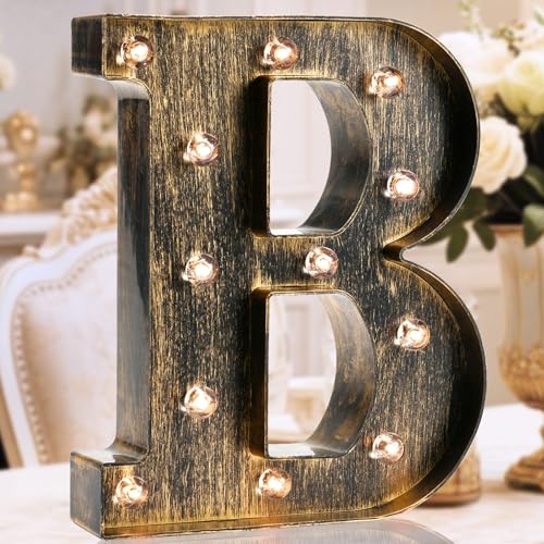 OYCBUZO Golden Black Led Marquee Letter - Industrial, Vintage Style Light Up Alphabet Letter Sign for Cafe Wedding Birthday Party Christmas Lamp Home Bar Initials Decor - B - Image 1
