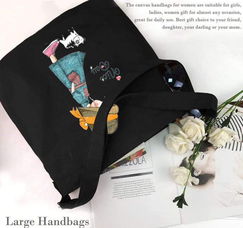 Lify Women's Retro Large Size Canvas Shoulder Bag Hobo Crossbody Handbag Casual Tote - 1 Piece (BLACK- VERY NICE) - Image 3