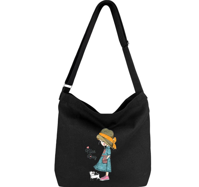 Lify Women's Retro Large Size Canvas Shoulder Bag Hobo Crossbody Handbag Casual Tote - 1 Piece (BLACK- VERY NICE) - Image 1