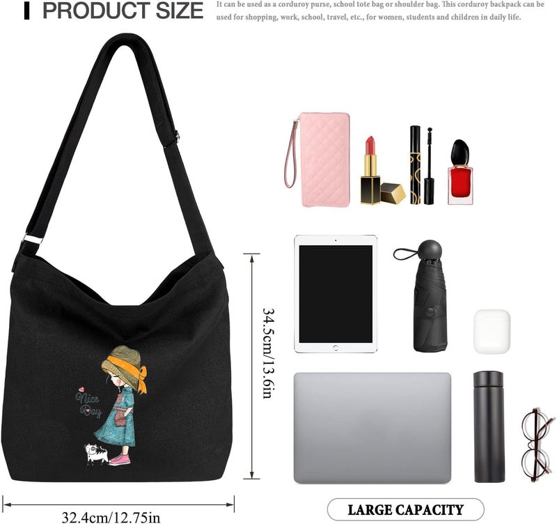 Lify Women's Retro Large Size Canvas Shoulder Bag Hobo Crossbody Handbag Casual Tote - 1 Piece (BLACK- VERY NICE) - Image 2