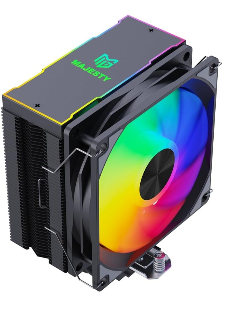 Majesty - Majesty 200 TDP 5 Heat Pipes CPU Air Cooler, 120mm Fan, ARGB Lighting Synchronized with Motherboard, PWM 5V 4-pin CPU Cooler, Compatible with AMD Ryzen and Intel LGA Processors - Image 1