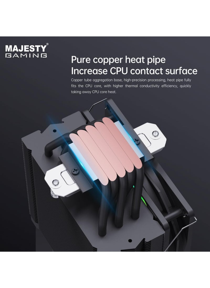 Majesty - Majesty 200 TDP 5 Heat Pipes CPU Air Cooler, 120mm Fan, ARGB Lighting Synchronized with Motherboard, PWM 5V 4-pin CPU Cooler, Compatible with AMD Ryzen and Intel LGA Processors - Image 1