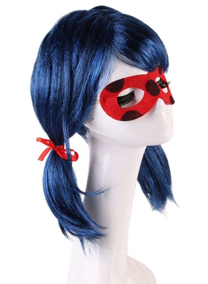 Furtey Miraculous Ladybug,Miraculous Ladybug Double Ponytail,Anime Cosplay Wig Blue, Wig Headgear - Image 2