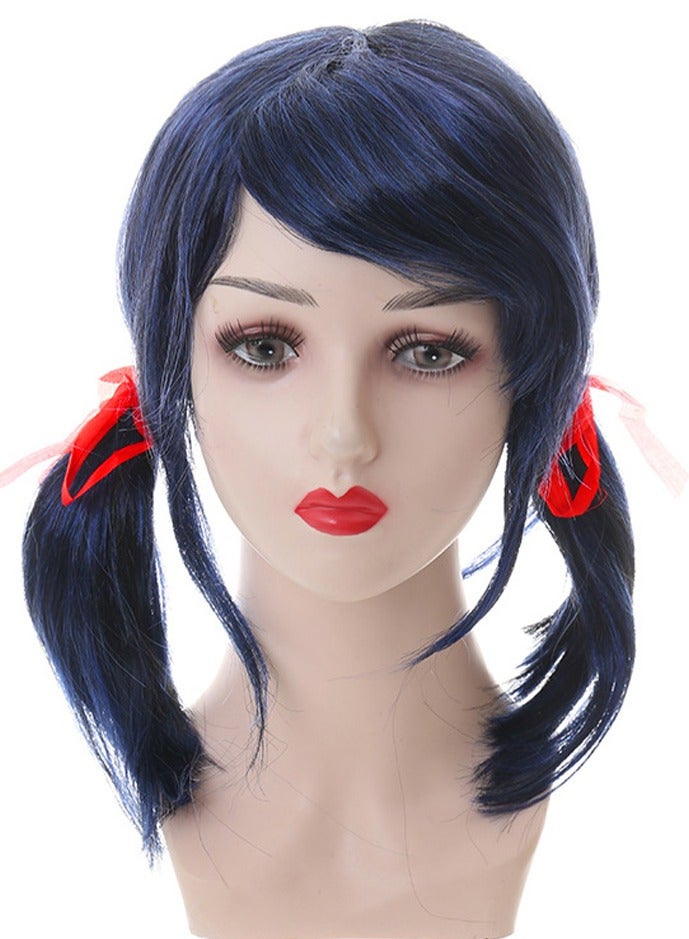 Furtey Miraculous Ladybug,Miraculous Ladybug Double Ponytail,Anime Cosplay Wig Blue, Wig Headgear - Image 4