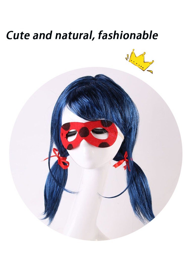 Furtey Miraculous Ladybug,Miraculous Ladybug Double Ponytail,Anime Cosplay Wig Blue, Wig Headgear - Image 5