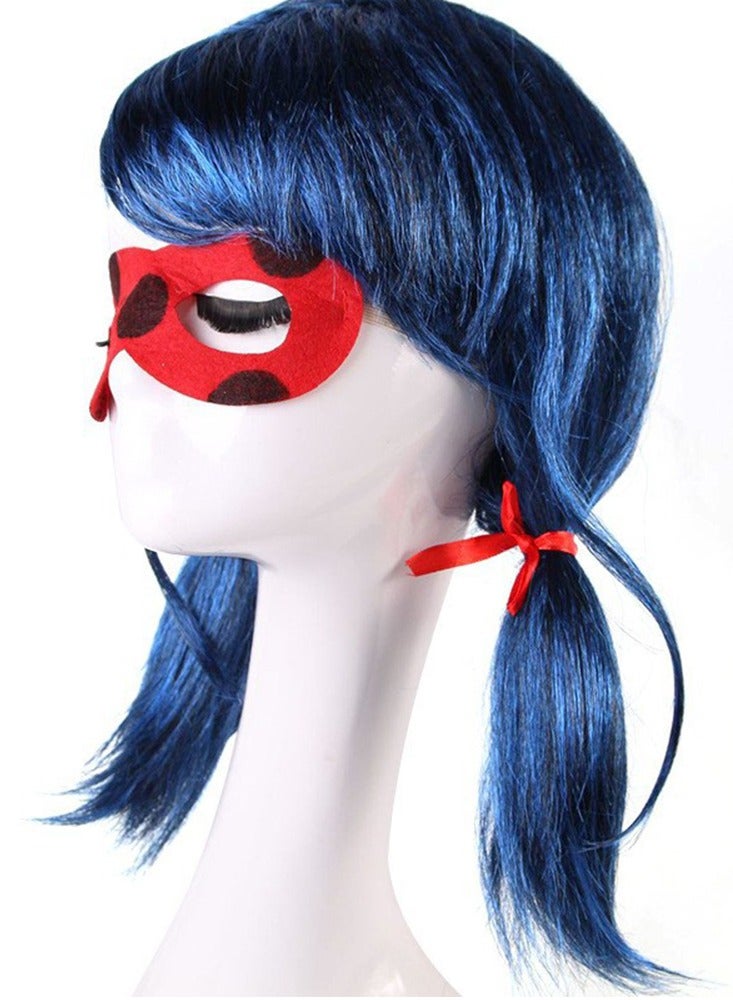 Furtey Miraculous Ladybug,Miraculous Ladybug Double Ponytail,Anime Cosplay Wig Blue, Wig Headgear - Image 3