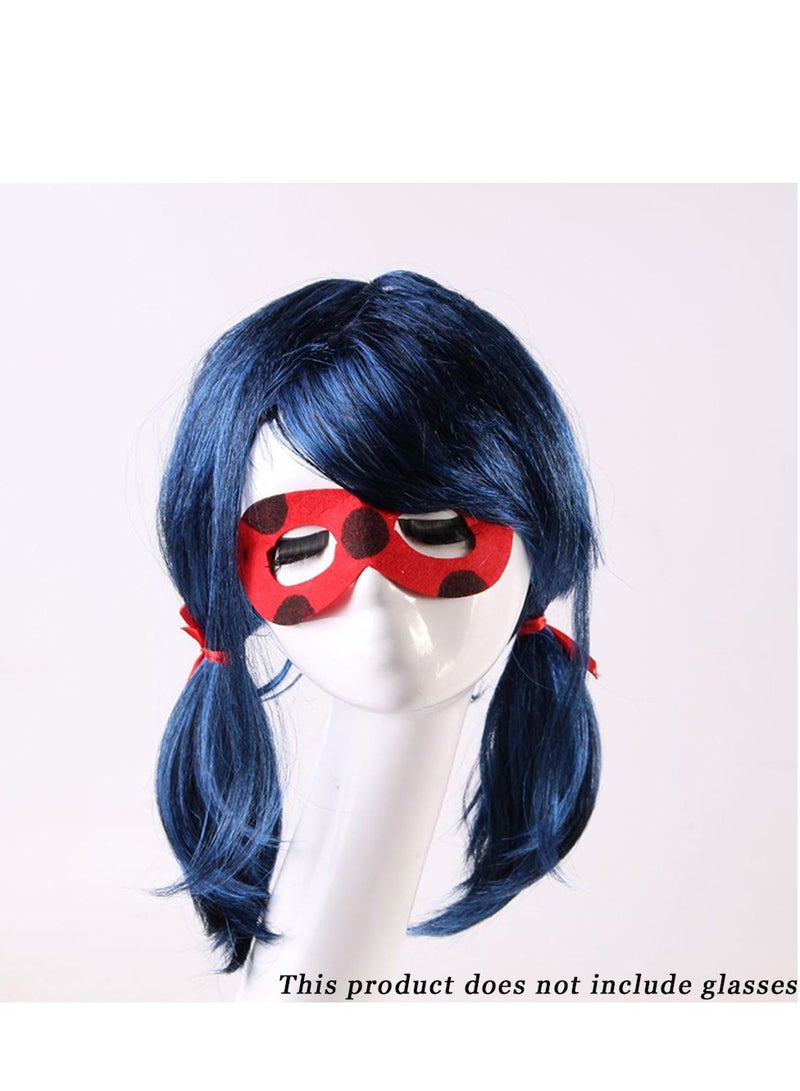 Furtey Miraculous Ladybug,Miraculous Ladybug Double Ponytail,Anime Cosplay Wig Blue, Wig Headgear - Image 1