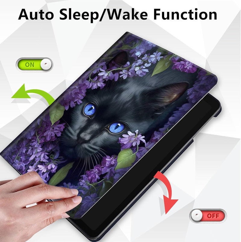 Mxfdegf for Kindle Fire 7 case 2019 2017 Release 9th 7th Generation,360 Degree Rotating Stand Smart Protective Cover Case for Amazon fire 7 Tablet 9th/7th Generation,Cute Black Cat Flower - Image 4