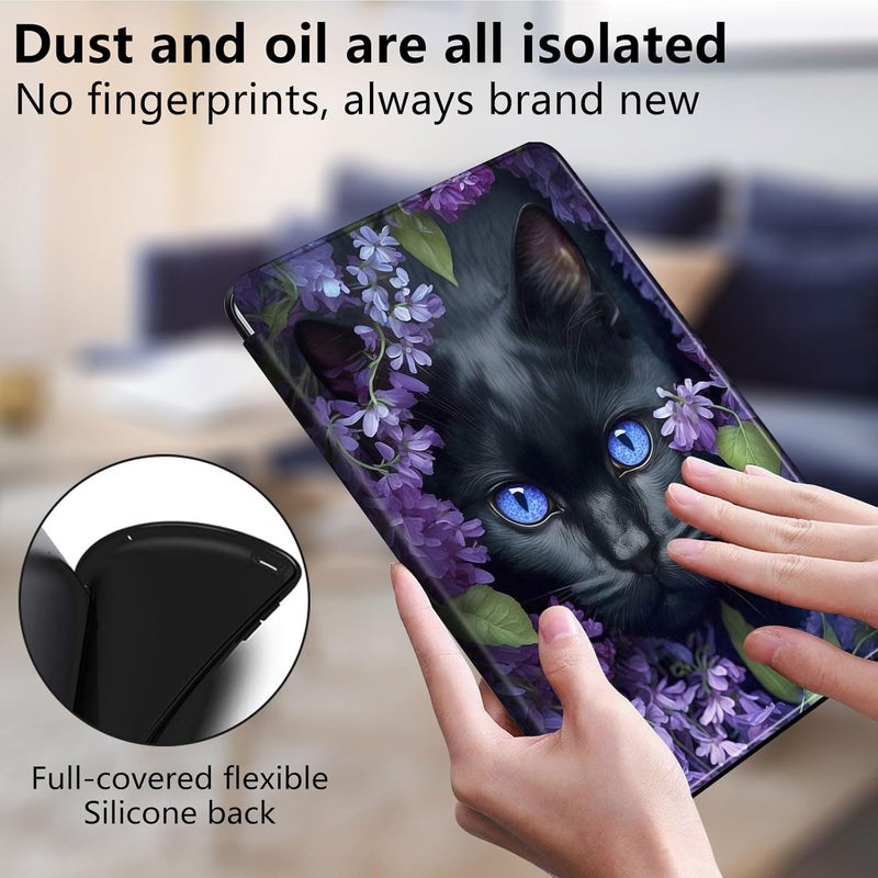Mxfdegf for Kindle Fire 7 case 2019 2017 Release 9th 7th Generation,360 Degree Rotating Stand Smart Protective Cover Case for Amazon fire 7 Tablet 9th/7th Generation,Cute Black Cat Flower - Image 5
