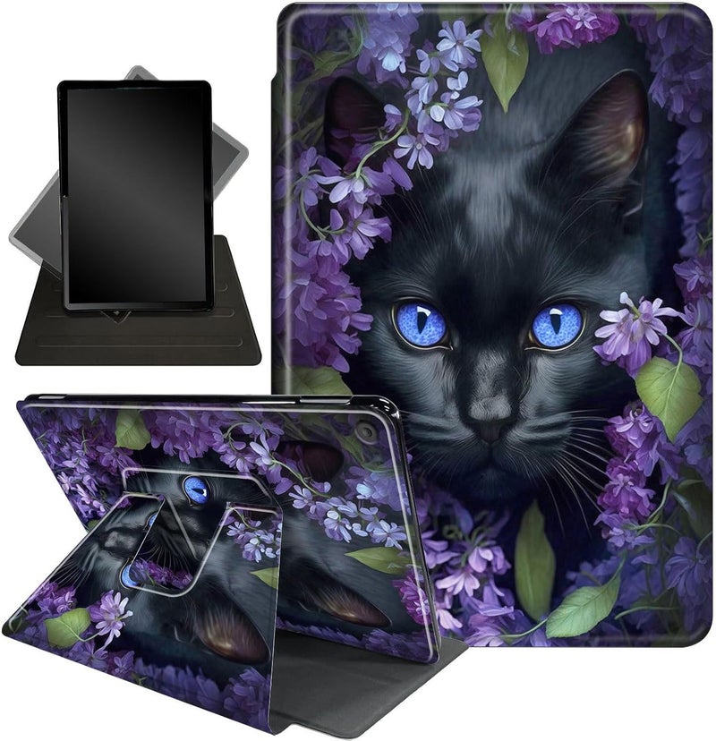 Mxfdegf for Kindle Fire 7 case 2019 2017 Release 9th 7th Generation,360 Degree Rotating Stand Smart Protective Cover Case for Amazon fire 7 Tablet 9th/7th Generation,Cute Black Cat Flower - Image 1