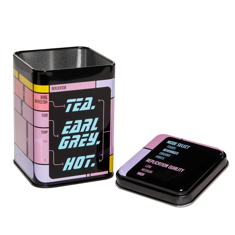 getDigital Tea Tin Tea Earl Grey Hot  Metal caddy with lid for loose leaf tea storage  Shows the replicator interface from a classic SciFi TV Show  Capacity 17 fl oz