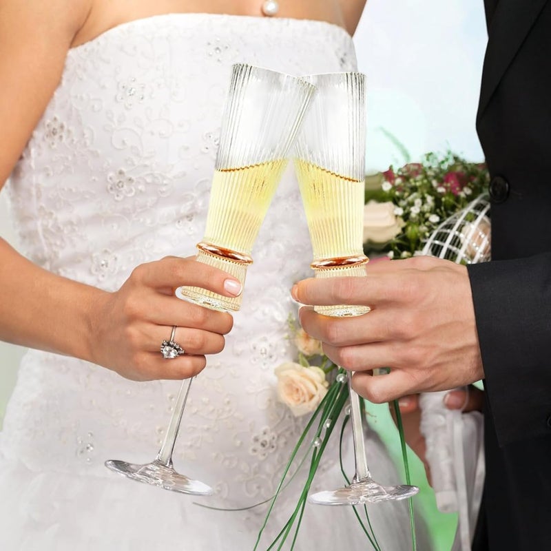 ProKitchen.Homes ProKitchen Ribbed Champagne Glasses with Gold Ring Set of 2 150 Ml 100 Lead Free Modern Crystal Champagne Glasses for Home Bar Wedding Restaurant - Image 4