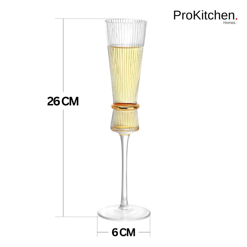 ProKitchen.Homes ProKitchen Ribbed Champagne Glasses with Gold Ring Set of 2 150 Ml 100 Lead Free Modern Crystal Champagne Glasses for Home Bar Wedding Restaurant - Image 2