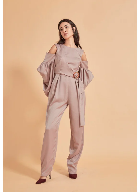 Thouq Cold Shoulder Bell Sleeve Jumpsuit