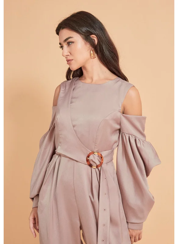 Thouq Cold Shoulder Bell Sleeve Jumpsuit