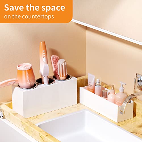 NIUBEE Hair Tool Organizer, Acrylic Hair Dryer and Styling Holder, Bathroom Countertop Blow Dryer Organizer, Vanity Storage Stand for Accessories, Makeup, Toiletries (White) - Image 4