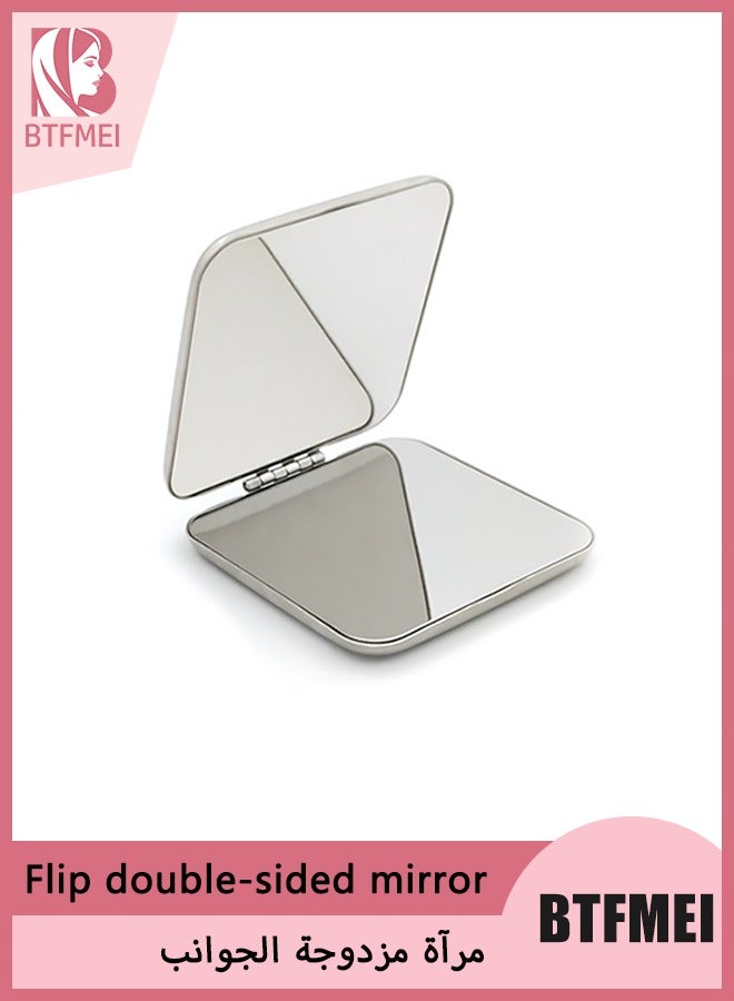 بتفمي مرآة جيب ٥.٧ × ٥.٧ سم، مرآة مكياج صغيرة، مرآة ذات وجهين، مرآة تجميل، مرآة محمولة قابلة للطي مع تكبير، مرآة تجميل للسفر لتعديل المكياج - Image 1