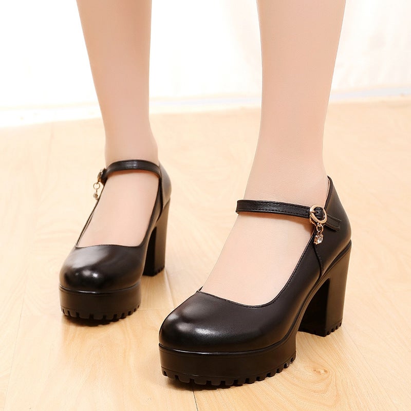 Round Toe Shallow Mouth 8cm High Heels Platform Thick Bottom Cheongsam Shoes Model Show Shoes Magic Sticky Thick Heel Women's Single Shoes - Image 4