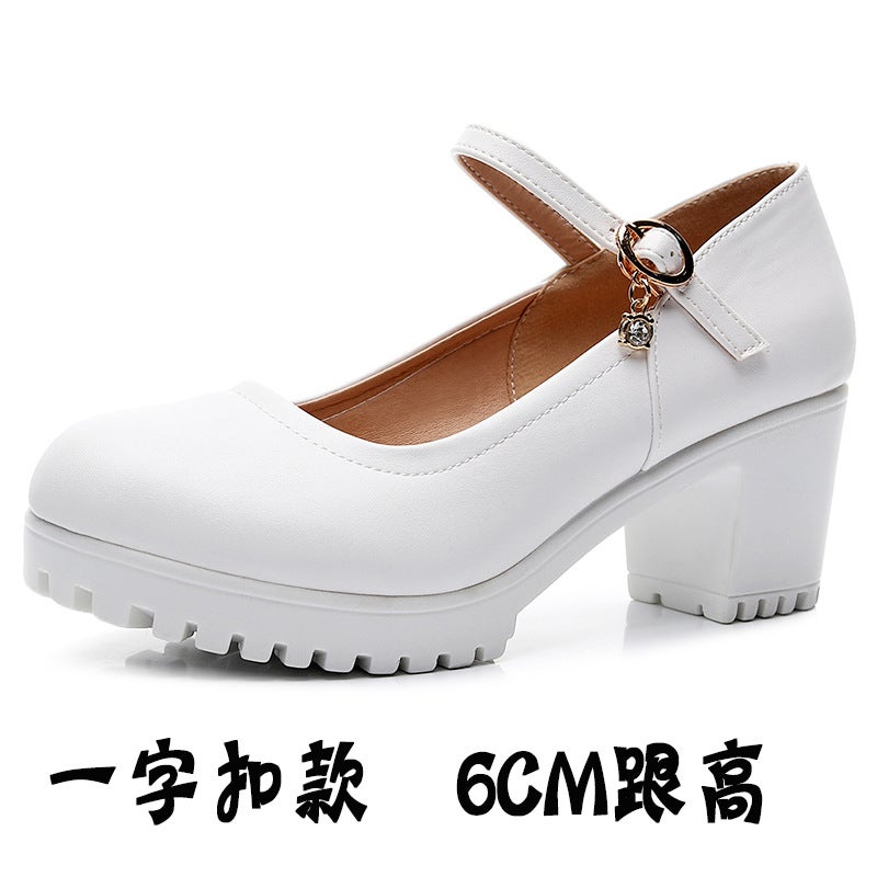 Round Toe Shallow Mouth 8cm High Heels Platform Thick Bottom Cheongsam Shoes Model Show Shoes Magic Sticky Thick Heel Women's Single Shoes - Image 1