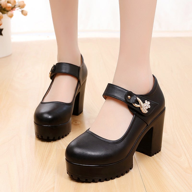 Round Toe Shallow Mouth 8cm High Heels Platform Thick Bottom Cheongsam Shoes Model Show Shoes Magic Sticky Thick Heel Women's Single Shoes - Image 2