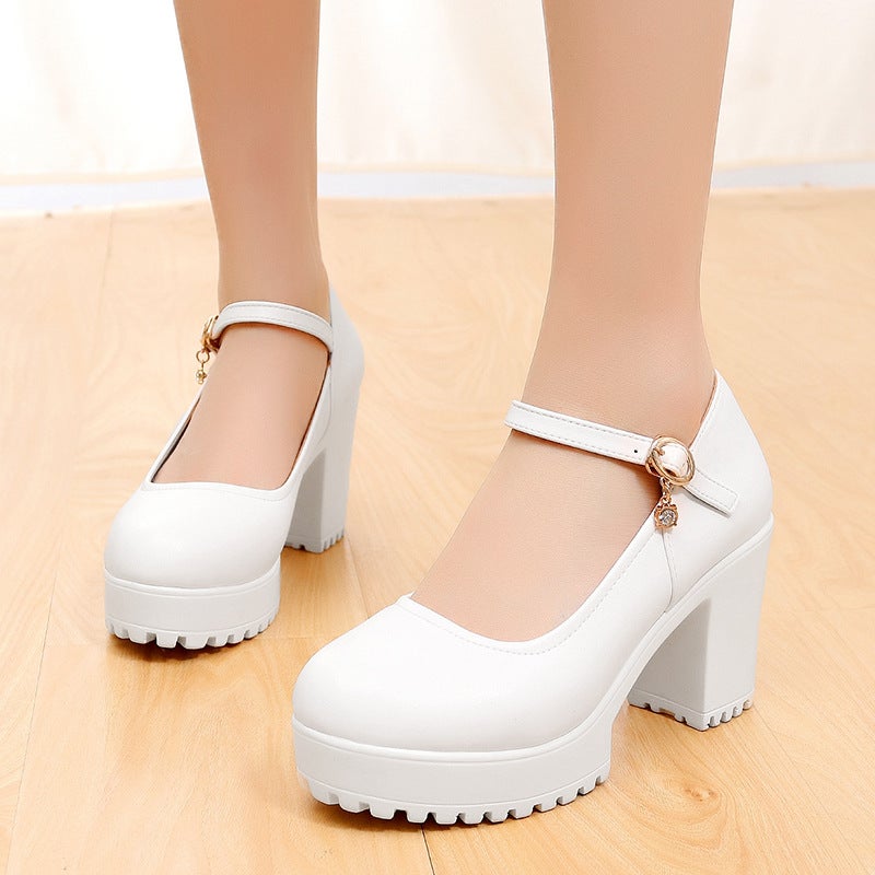 Round Toe Shallow Mouth 8cm High Heels Platform Thick Bottom Cheongsam Shoes Model Show Shoes Magic Sticky Thick Heel Women's Single Shoes - Image 5