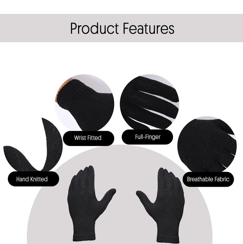 HACER Camping Knit Beanie Neck Warmer & Gloves Set Thick Fleece Lining Winter Knitted Hat Scarf Woollen Mittens for Men Women Outdoor Travel Hiking (Pack of 1, Random Color) - Image 5