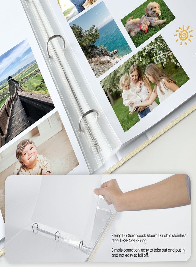 LUOCCHI 3 Ring Binder 12x12 Inch Large Scrapbook Photo Album, Linen Cover Scrap Book with 30 Plastic Sleeves 60 Pages 12 x 12 Scrapbooks White Pages for Wedding Couples Baby Travel Mothers Day Gifts(Beige) - Image 3