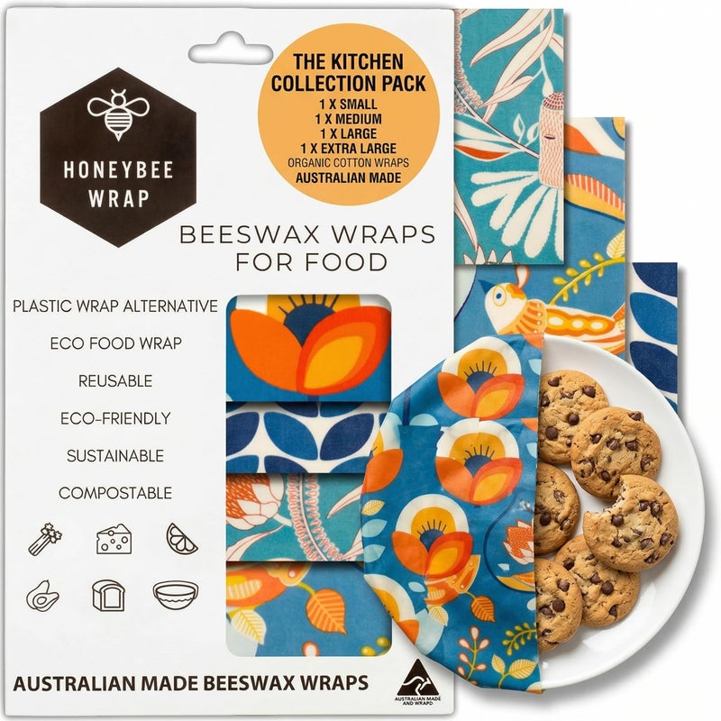 Honeybee Wrap Beeswax Wraps for Food The Kitchen Collection Organic Cotton Beeswax Wrap Reusable Beeswax Food Wrap Plastic WrapSandwich Bags Alternative 4 Pack S M L XL - Image 2