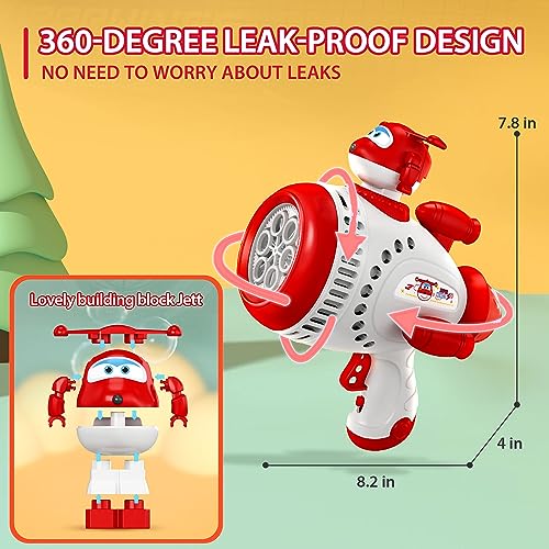 Super Wings Bubble Gun Blaster with Bubble Refill Solution for Kids Bubble Machine with Jett Figure for Toddlers Bubble Blaster for Wedding Birthday Party Bubble Maker for Summer Outdoor Backyard - Image 5