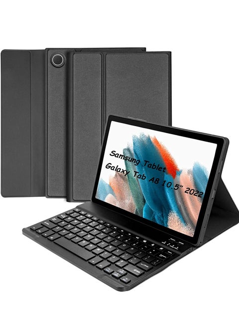 Keyboard Case for Samsung Galaxy Tab A8 10.5 inch - Smart Wireless BT Detachable Waterproof Magnetic Folio Stand Tablet Keyboard Cover - Slim Protective Leather Keyboard Case for Galaxy Tab A8 Black