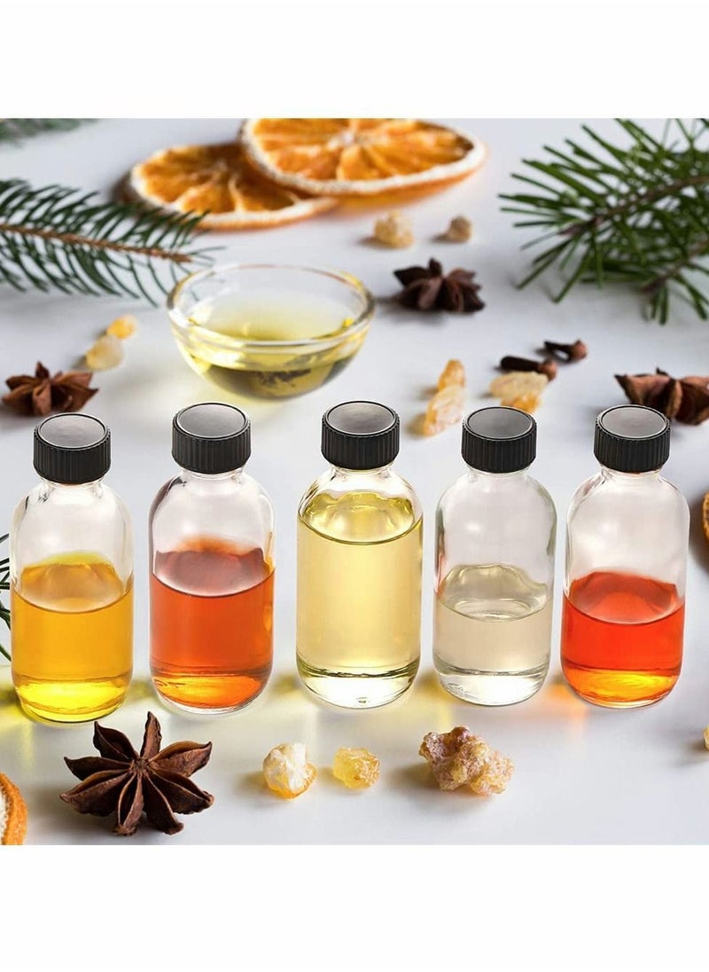 Y&D - 2 Oz Transparent Small Glass Bottle with Lid, 3 Stainless Steel Funnels, Boston Round Sample Bottle, Mini Travel for Juice, Ginger Oil, Liquid, No Leakage (6 PCS, 60 ML) - Image 1