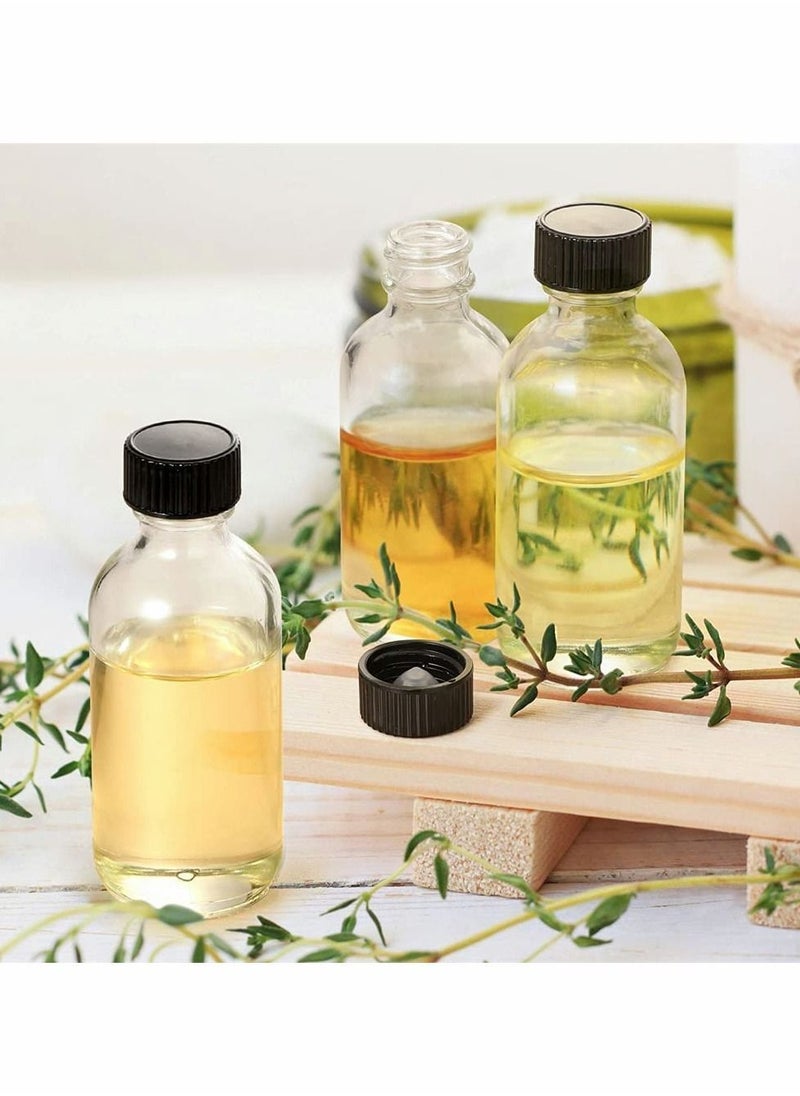Y&D - 2 Oz Transparent Small Glass Bottle with Lid, 3 Stainless Steel Funnels, Boston Round Sample Bottle, Mini Travel for Juice, Ginger Oil, Liquid, No Leakage (6 PCS, 60 ML) - Image 1