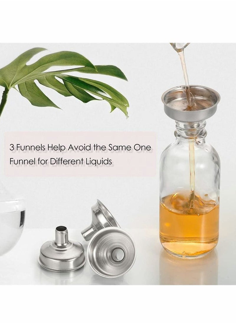 Y&D - 2 Oz Transparent Small Glass Bottle with Lid, 3 Stainless Steel Funnels, Boston Round Sample Bottle, Mini Travel for Juice, Ginger Oil, Liquid, No Leakage (6 PCS, 60 ML) - Image 1
