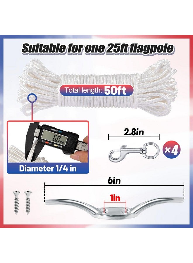 PAMASE Flag Rope and Clips Kit - 50ft Flag Pole Rope Halyard with Cleat Hook & 4 Pcs Swivel Snap Clips for Flagpoles Up to 25ft, Outdoor Porch Flagpoles Repair Replacement Parts Accessories  - Image 3
