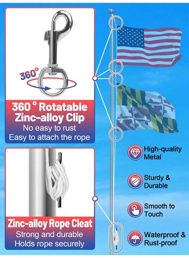 PAMASE Flag Rope and Clips Kit - 50ft Flag Pole Rope Halyard with Cleat Hook & 4 Pcs Swivel Snap Clips for Flagpoles Up to 25ft, Outdoor Porch Flagpoles Repair Replacement Parts Accessories  - Image 4