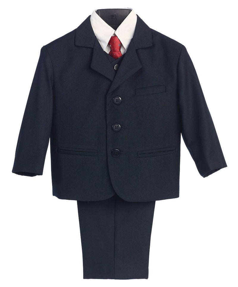 Lito 5 Piece Navy Blue Suit with Shirt, Vest, and Tie - Size 7 - Image 1