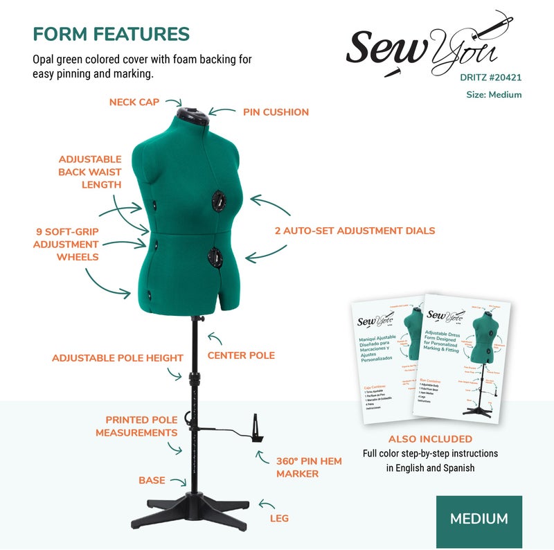 Dritz Sew You Adjustable Dress Form M/L, Sizes US 12â€“18, Female Sewing Mannequin with Pinnable Body Torso, 12 Dials for Accurate Fitting & 360 Hem Guide - Image 4