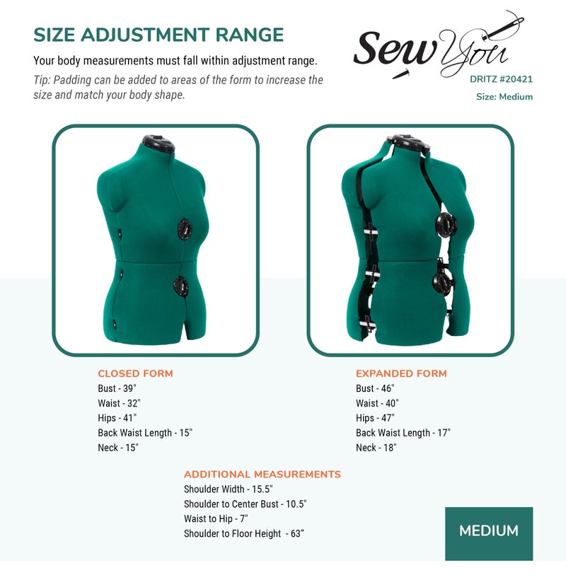 Dritz Sew You Adjustable Dress Form M/L, Sizes US 12â€“18, Female Sewing Mannequin with Pinnable Body Torso, 12 Dials for Accurate Fitting & 360 Hem Guide - Image 3