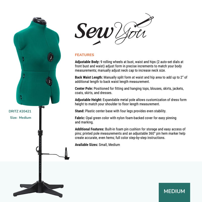 Dritz Sew You Adjustable Dress Form M/L, Sizes US 12â€“18, Female Sewing Mannequin with Pinnable Body Torso, 12 Dials for Accurate Fitting & 360 Hem Guide - Image 2