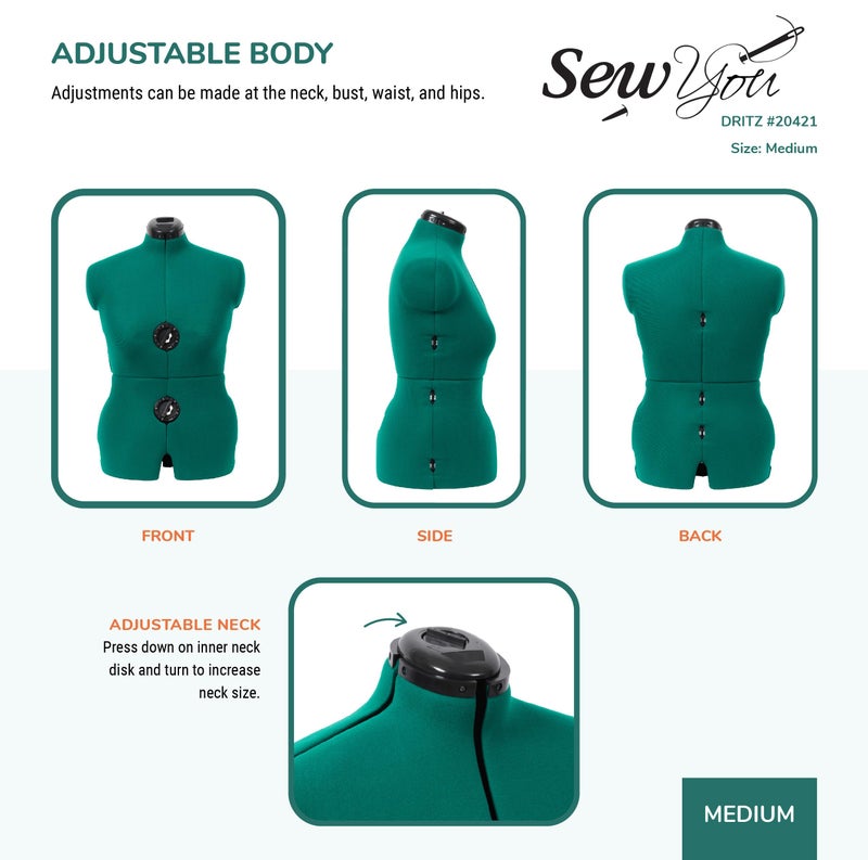 Dritz Sew You Adjustable Dress Form M/L, Sizes US 12â€“18, Female Sewing Mannequin with Pinnable Body Torso, 12 Dials for Accurate Fitting & 360 Hem Guide - Image 5
