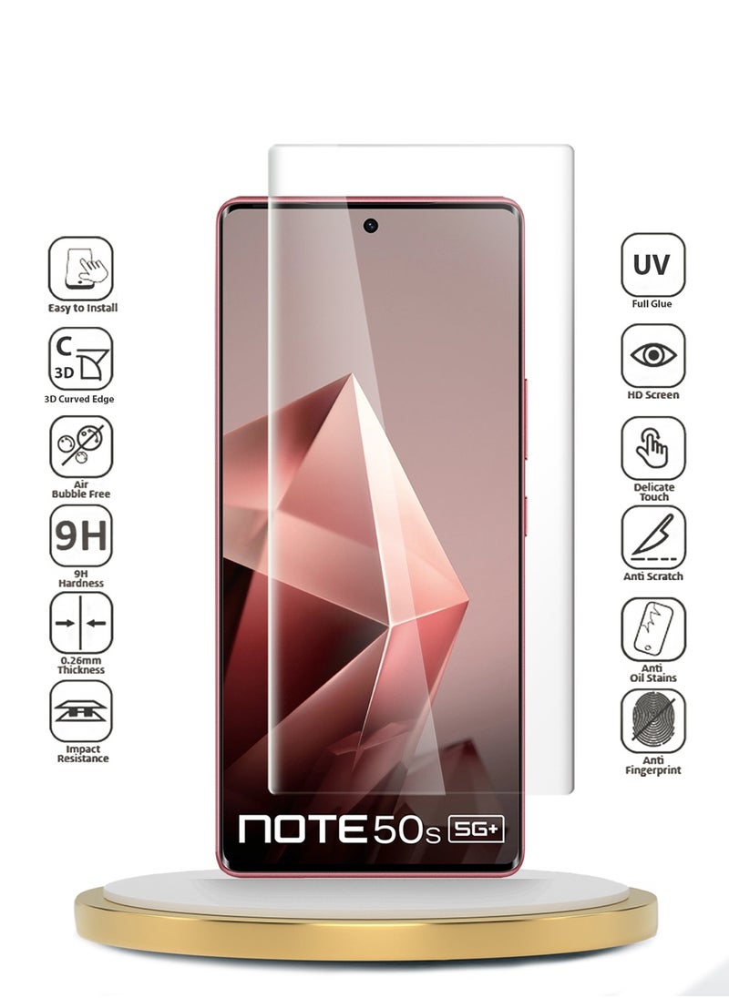 Wtech Infinix Note 50s 5G 2025 Premium Curved Edges UV Full Glue Full Cover Tempered Glass Screen Protector (MSGUCN) - Clear  - Image 2